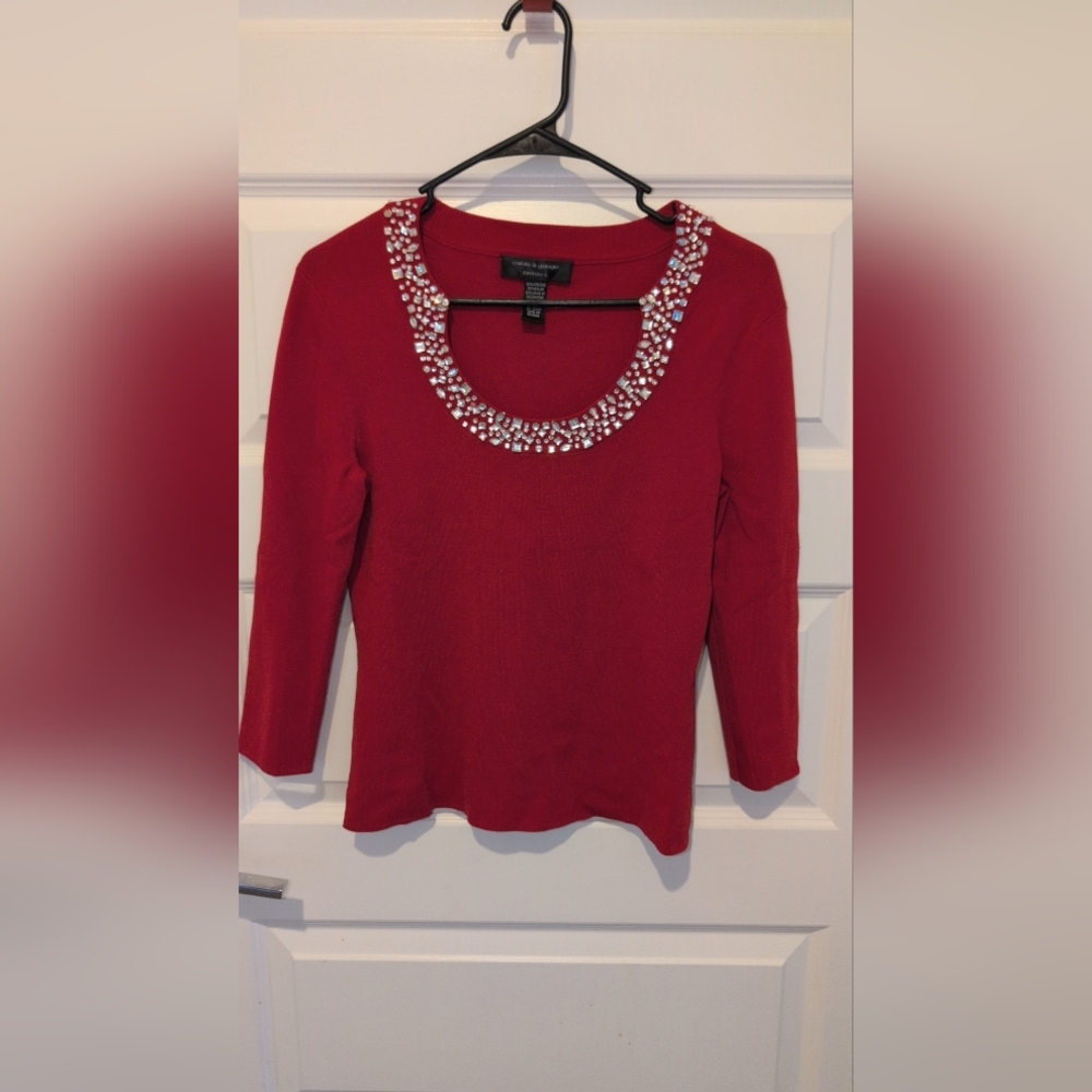Cable & Gauge Red Embellished Top - Picture 2 of 7